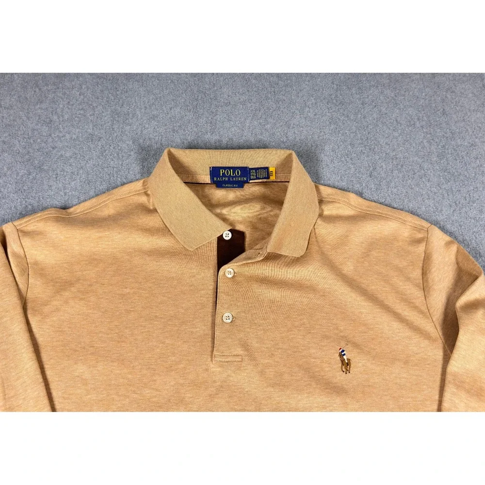 POLO RALPH LAUREN Classic Fit Long Sleeve Polo Shirt Tan Flesh‎ Pony Mens XXL